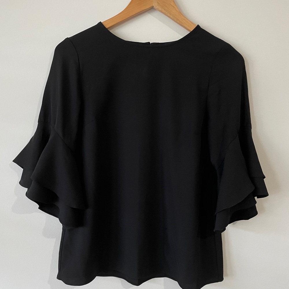 Black ruffle sleeve blouse
